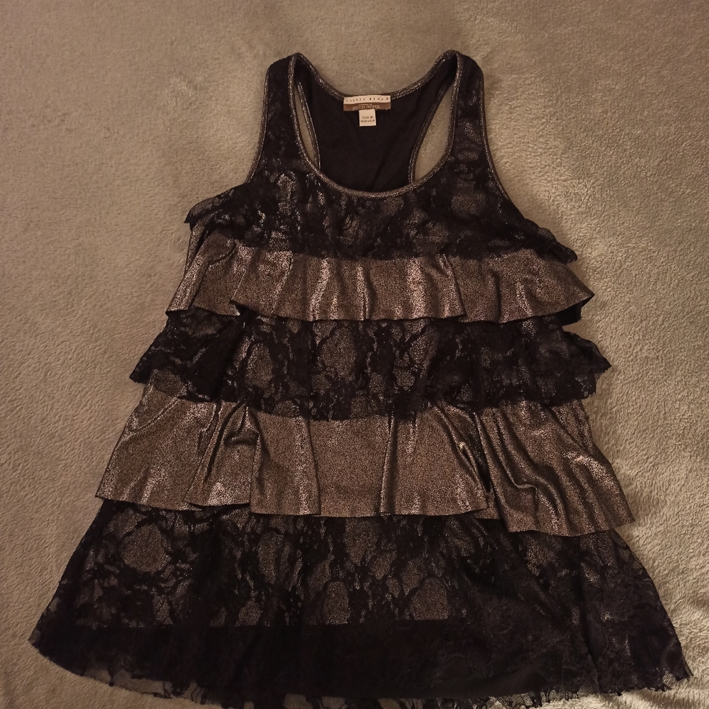 Boston Proper Black Lace and Metallic Top